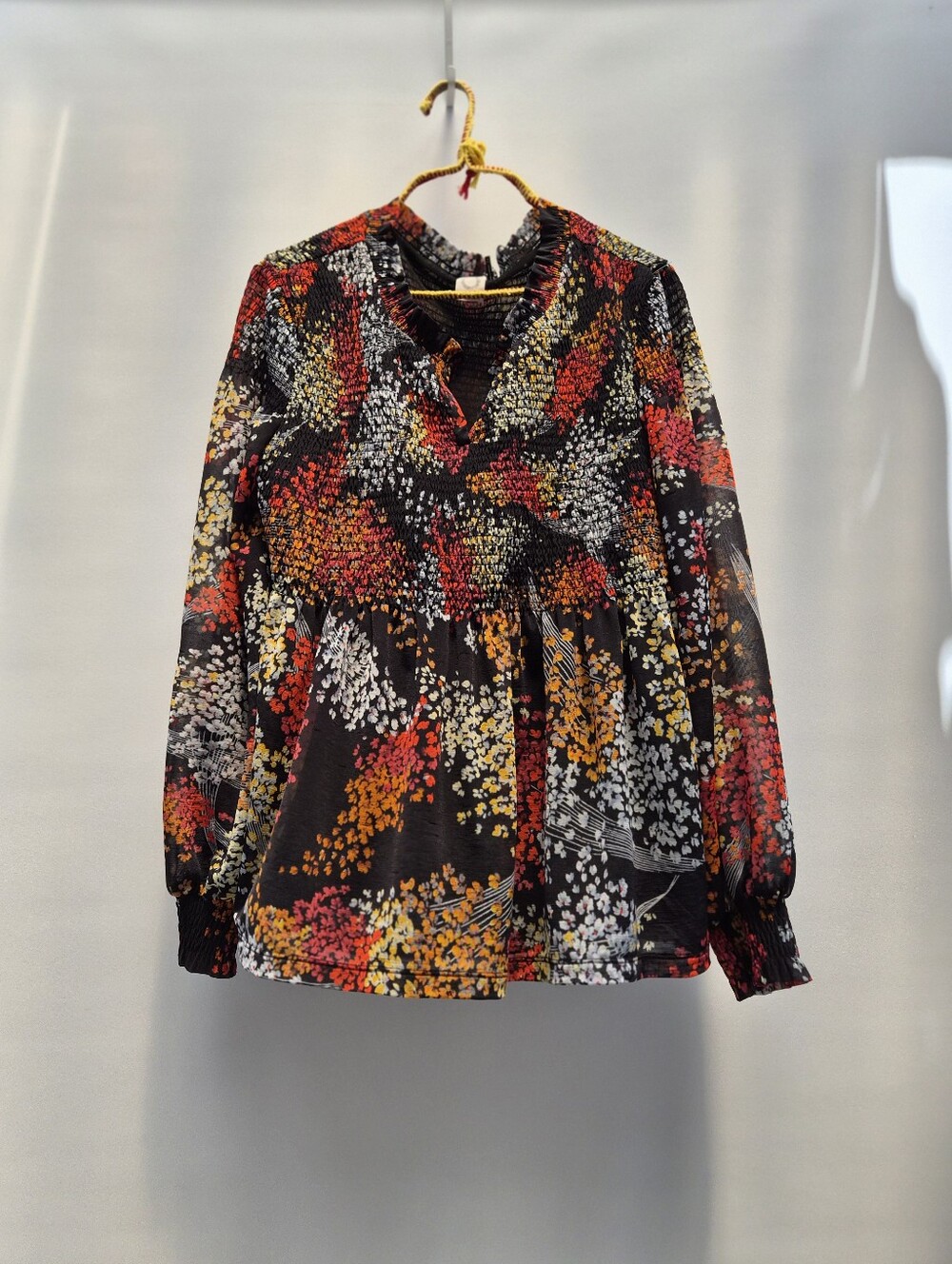 Anthropologie Akemi Kin Adria Smocked Blouse M Floral Mesh Whimsigoth Boho